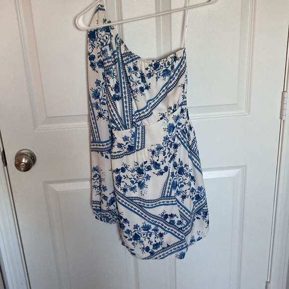 Lulus One Shoulder Blue and White Romper - Picture 4 of 4